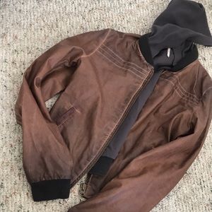 Free People leather bomber jacket with hood